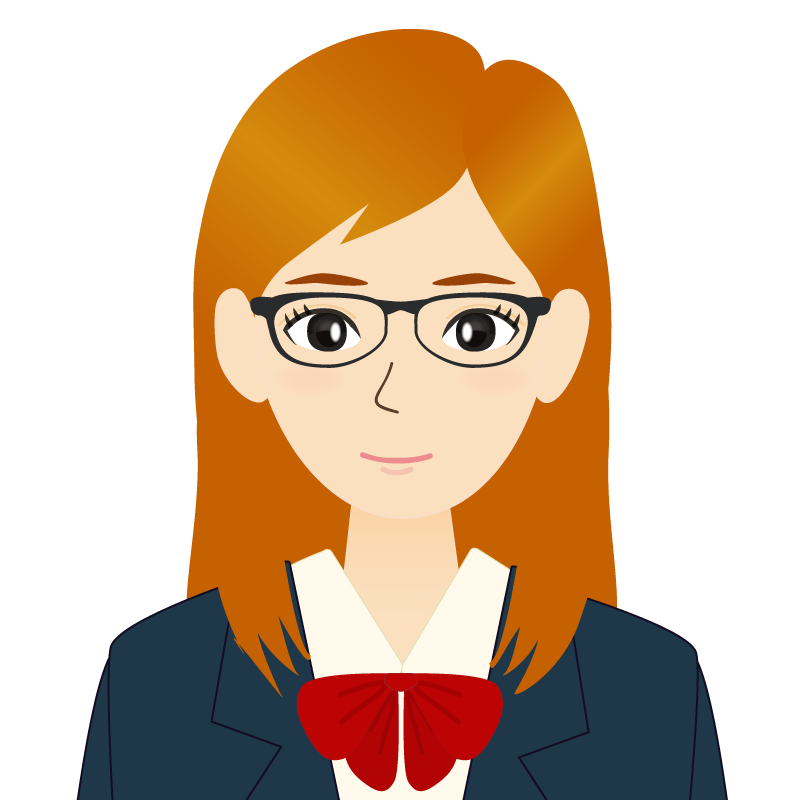 画像:茶髪ロングヘアの女性・学生・制服姿　眼鏡　耳だし
