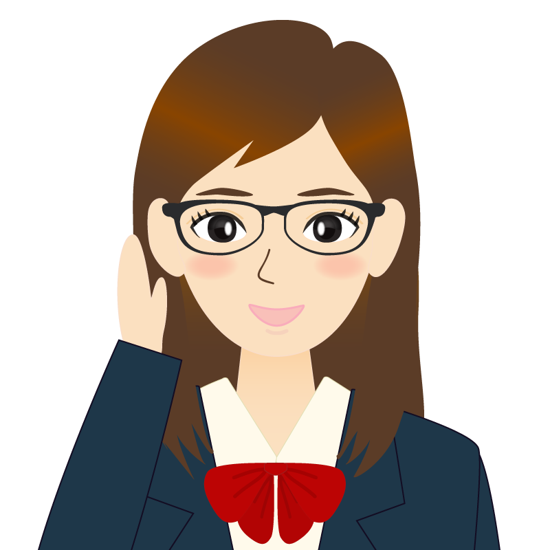 画像:ロングヘアの女性・学生・制服姿　眼鏡　耳だし　笑顔