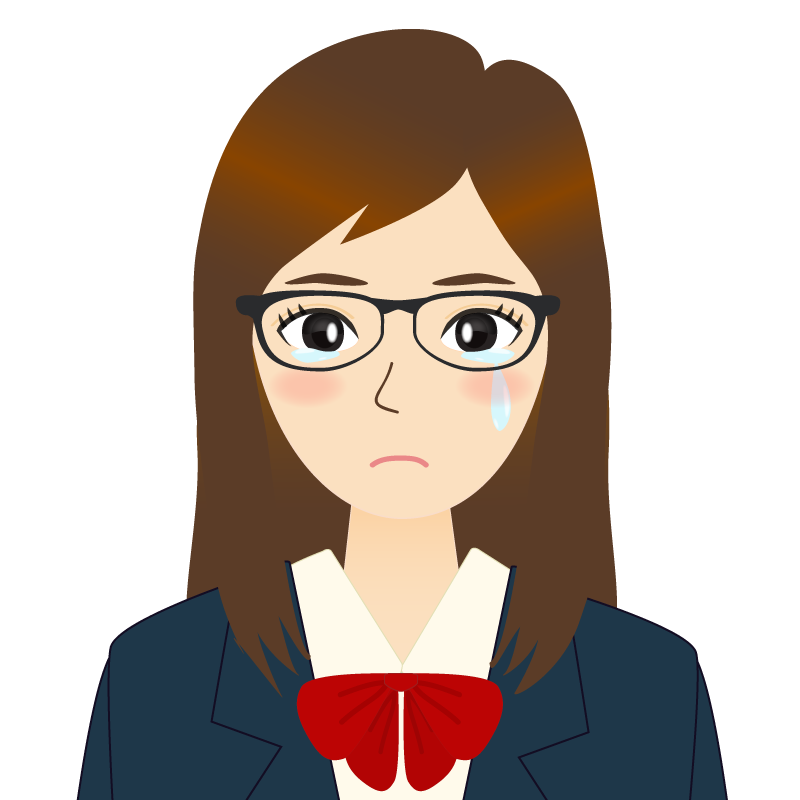 画像:ロングヘアの女性・学生・制服姿　眼鏡　涙