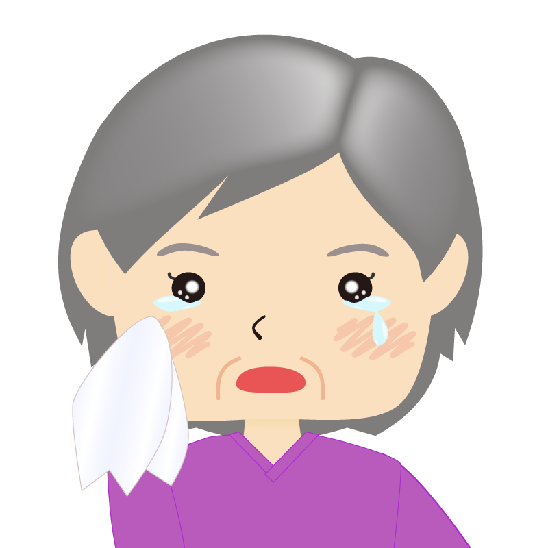 画像:四角い顔の女性　高齢　涙