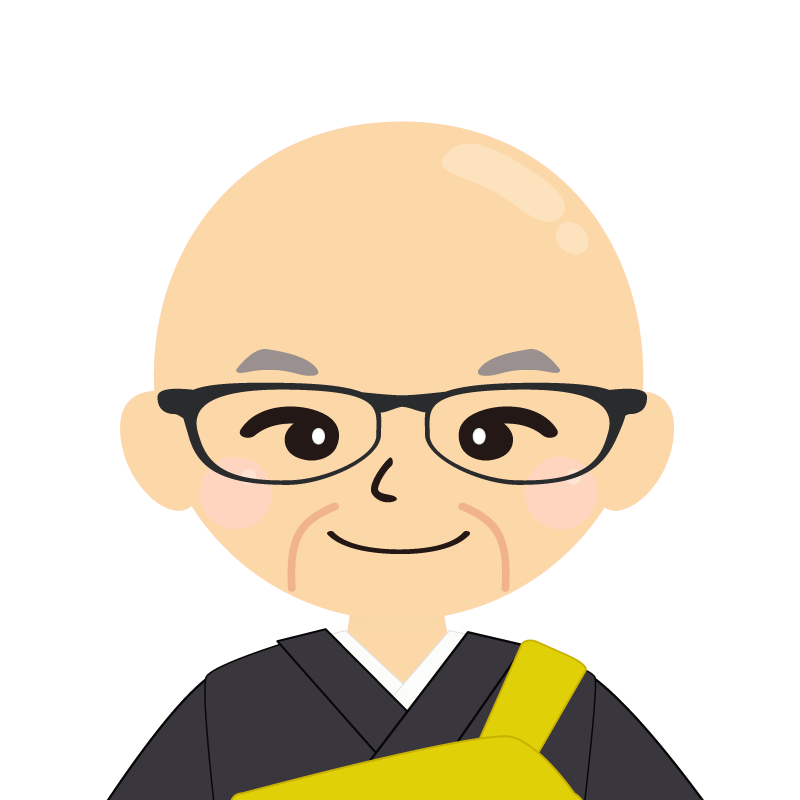 画像:高齢・つるつる頭の男性・僧侶・法衣・眼鏡