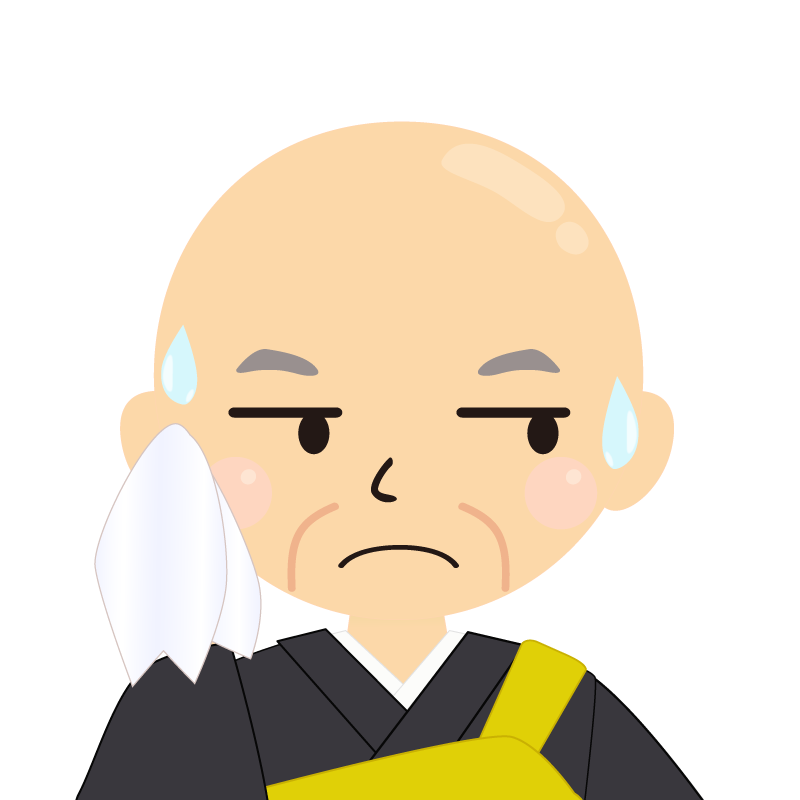 画像:高齢・つるつる頭の男性・僧侶・法衣　目線を外す