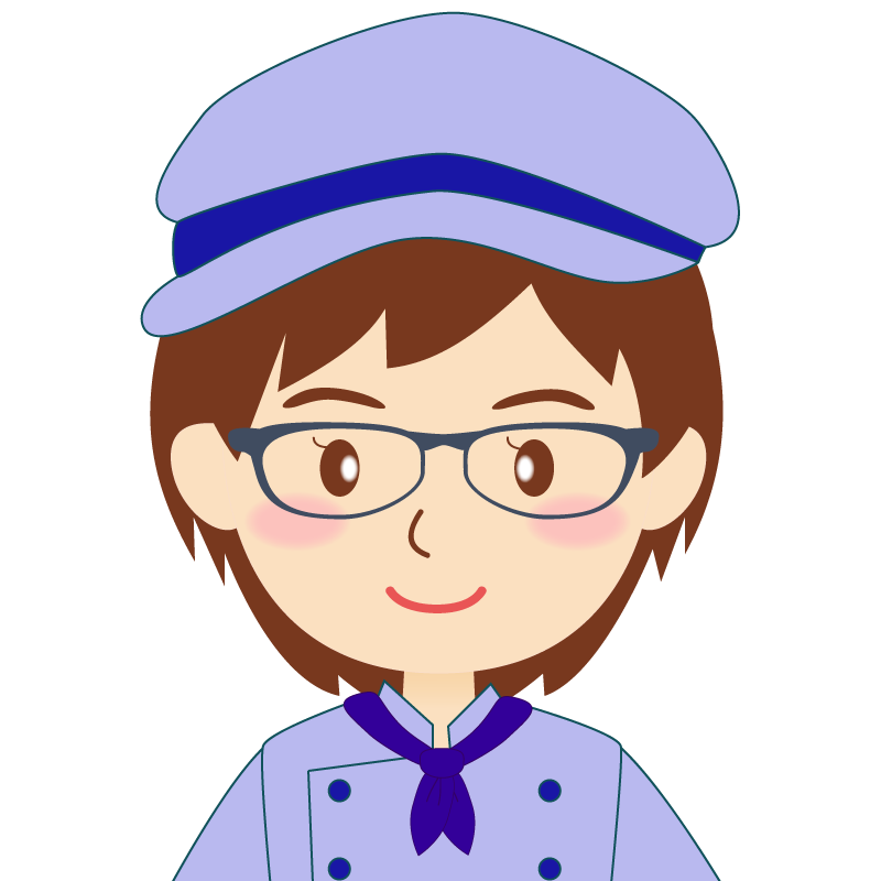 画像:飲食店の青い制服姿の女性イラスト　眼鏡
