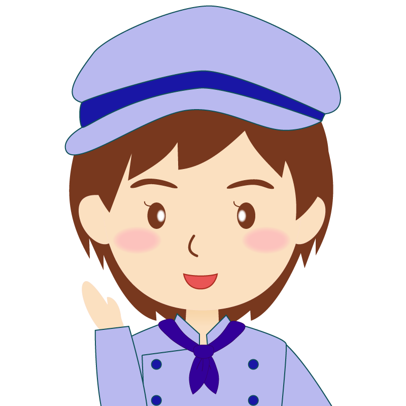 画像:飲食店の青い制服姿の女性イラスト　笑顔