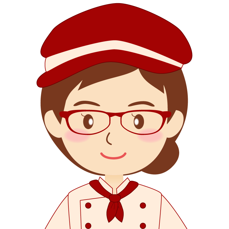 画像:飲食店の赤色の制服姿の女性イラスト　眼鏡