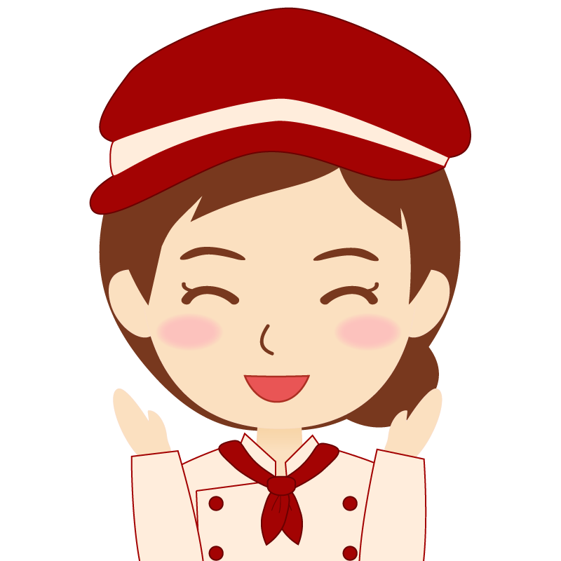 画像:飲食店の赤色の制服姿の女性イラスト　喜び
