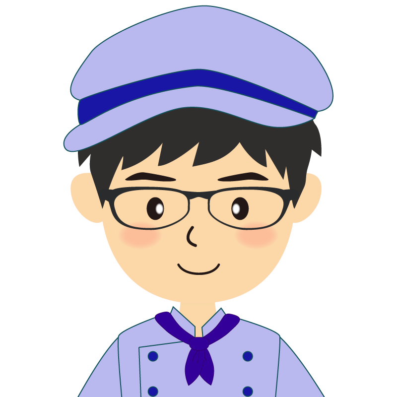 画像:飲食店の青い制服姿の男性イラスト　眼鏡