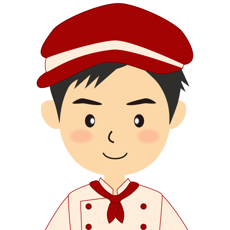 画像:飲食店の赤色の制服姿の男性イラスト