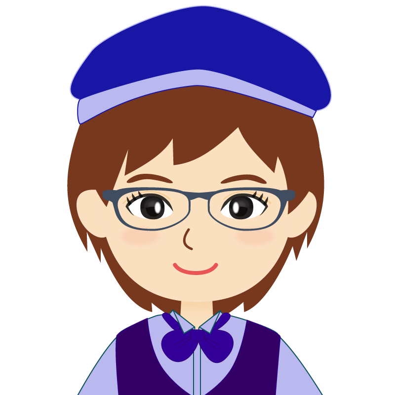 画像:飲食店店員風の青い制服姿の女性イラスト　眼鏡