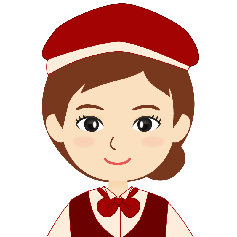 画像:飲食店店員風の赤色の制服姿の女性イラスト