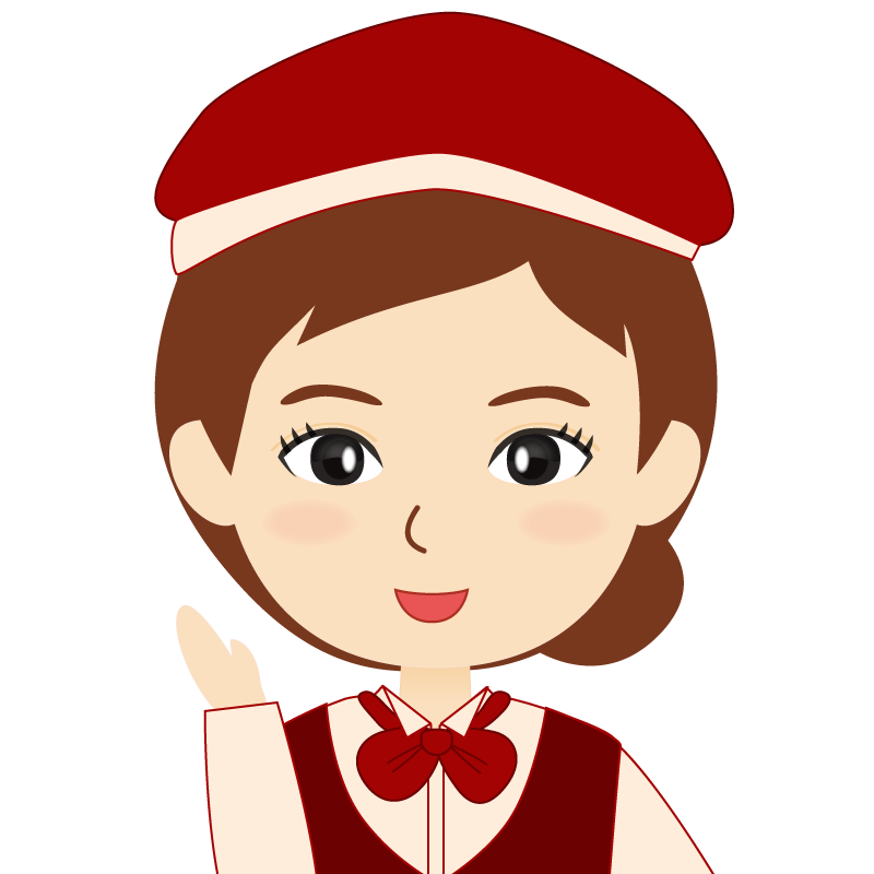 画像:飲食店店員風の赤色の制服姿の女性イラスト　笑顔