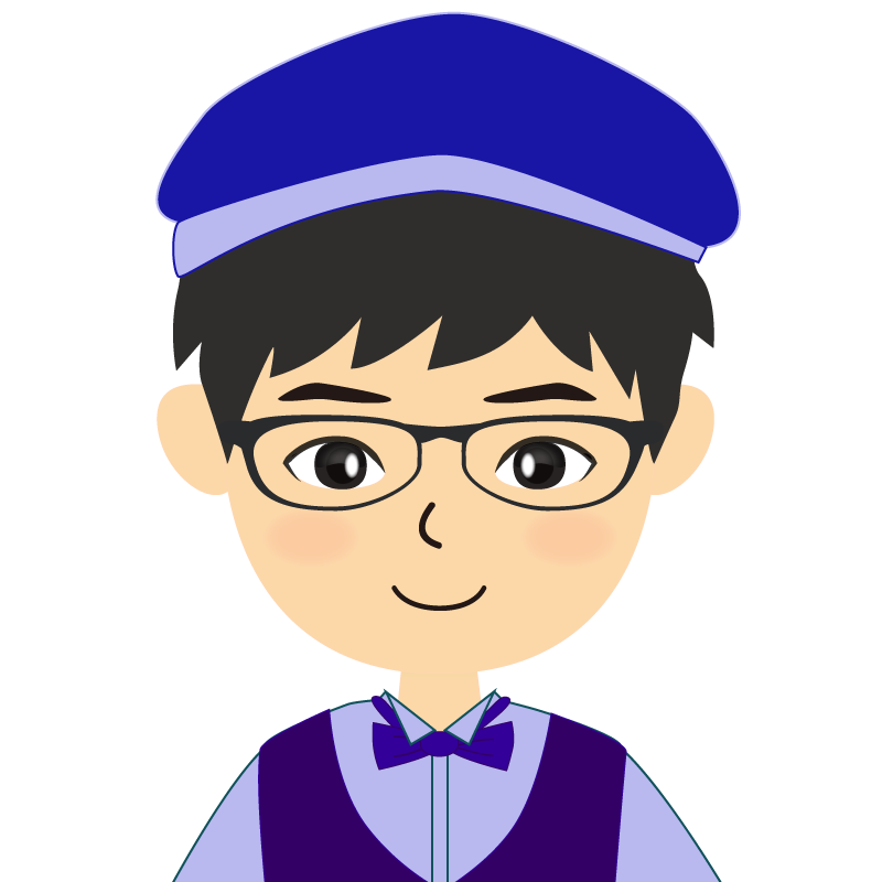 画像:飲食店店員風の青い制服姿の男性イラスト　眼鏡